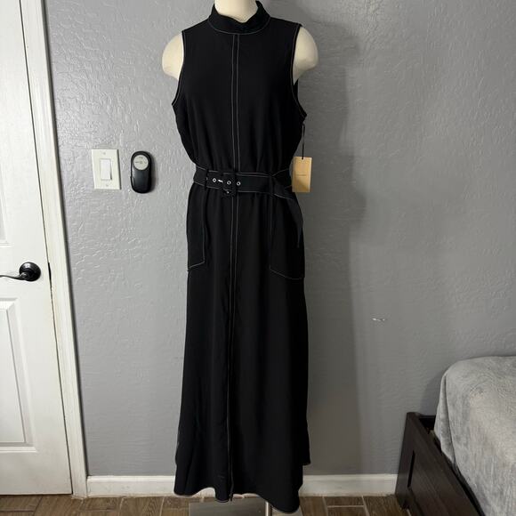 Halogen Topstitched Mock Neck Midi Dress, Black, S - Picture 1 of 9